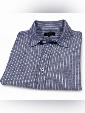 NWOT! Quince European Linen Relaxed S/S Blue Striped Shirt Men’s Size S Preppy